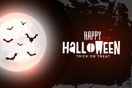 happy halloween creepy night poster with full moon and bat vectorのイラスト素材