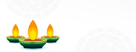 creative diwali diya festive white banner with text space vectorのイラスト素材