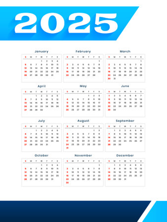 business style 2025 full page calendar template week starts sunday vectorのイラスト素材