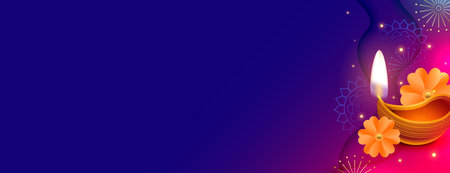 realistic oil lamp diwali festive purple banner with text space vectorのイラスト素材