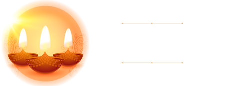 shubh diwali glowing diya white wallpaper with copyspace vectorのイラスト素材