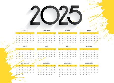 2025 full year calendar template with splatter effect vectorのイラスト素材