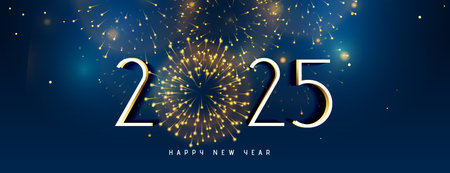 2025 new year party wallpaper with firework celebration vectorのイラスト素材