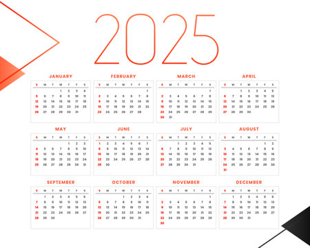 2025 new year yearly calendar template printable design vectorのイラスト素材