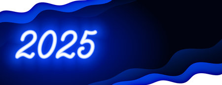 neon style 2025 new year blue banner with text space vectorのイラスト素材