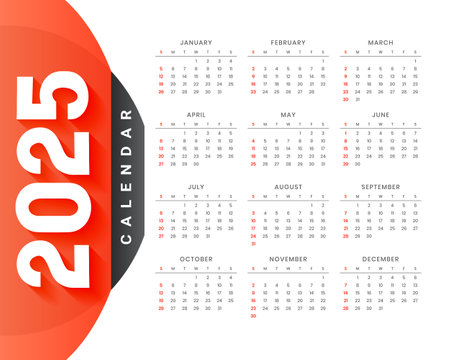 printable 2025 annual calendar template organize event or task vectorのイラスト素材