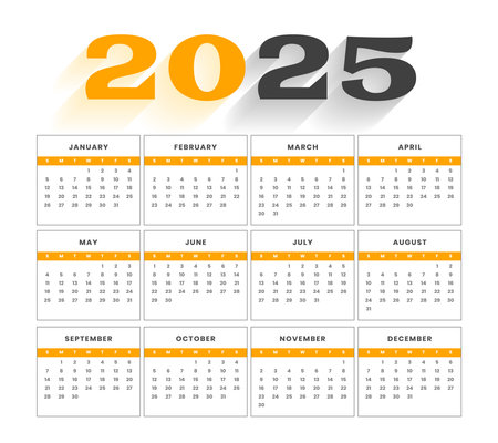 happy new year 2025 calendar template in modern style vectorのイラスト素材