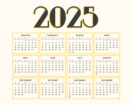 2025 annual calendar template organize task or event vectorのイラスト素材