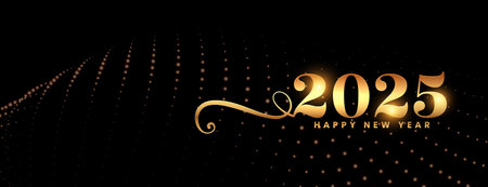 2025 new year holiday dark wallpaper with golden particle vectorのイラスト素材