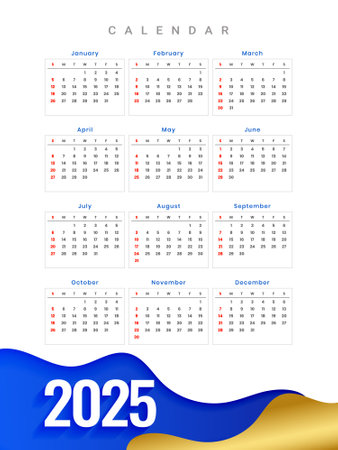 premium 2025 full page calendar printable template for office wall or desk vectorのイラスト素材
