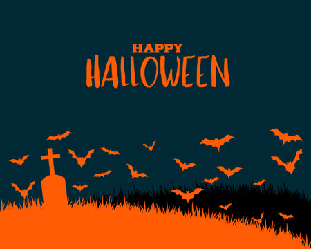 happy halloween scary graveyard background with bat design vectorのイラスト素材
