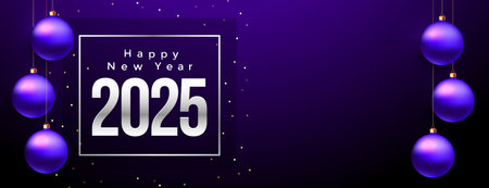 decorative happy new year 2025 purple wallpaper design vectorのイラスト素材