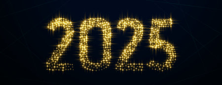 golden sparkling 2025 lettering for new year event vectorのイラスト素材