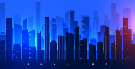 urban skyline cityscape night view downtown design vectorのイラスト素材