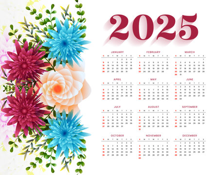 2025 desk calendar template with floral decor vectorのイラスト素材