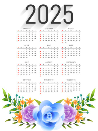 decorative 2025 annual calendar layout office wall and desk vectorのイラスト素材