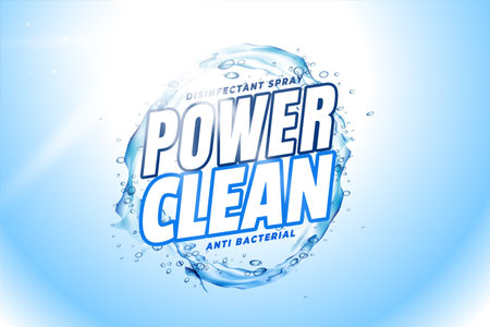 antibacterial detergent powder promo label for power clean wash vectorのイラスト素材