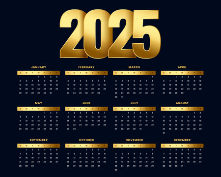 2025 new year calendar template in premium style vectorのイラスト素材