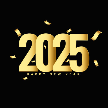 2025 new year festive dark background with golden confetti vectorのイラスト素材