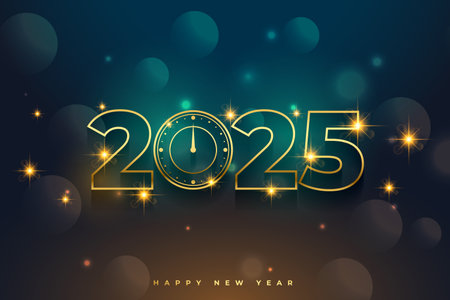 2025 new year greeting background with golden clock vectorのイラスト素材