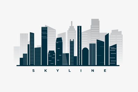 high rise urban skyscraper building silhouette vectorのイラスト素材