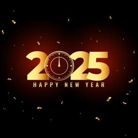 2025 new year clock background with golden confetti vectorのイラスト素材