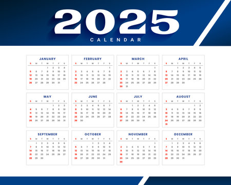 2025 full page annual calendar template in printable design vectorのイラスト素材