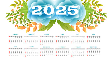 decorative 2025 english calendar template a business stationery vectorのイラスト素材