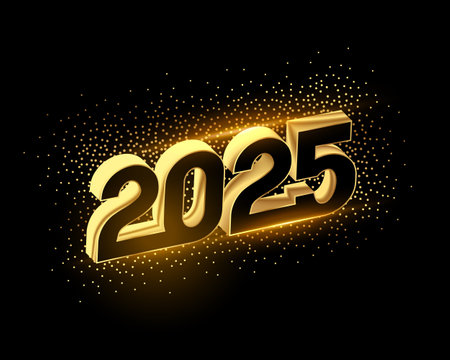 3d style golden 2025 new year background with glitter effect vectorのイラスト素材