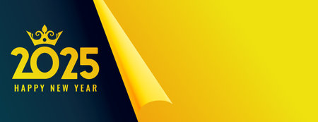page curl 2025 new year invitation banner with crown design vectorのイラスト素材