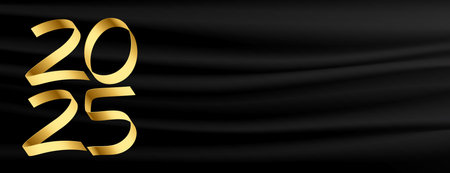 ribbon style golden 2025 new year dark banner with copy space vectorのイラスト素材