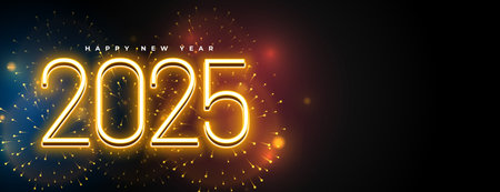 2025 new year party banner with firework decoration vectorのイラスト素材