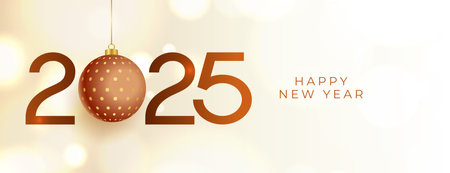 happy new year 2025 banner with xmas bauble decor vectorのイラスト素材