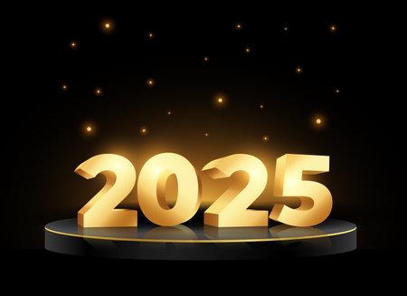 3d 2025 golden new year background with podium stand vectorのイラスト素材