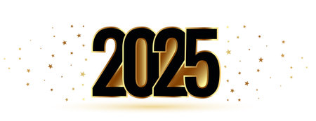 2025 new year event lettering banner with golden stars vectorのイラスト素材