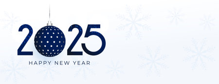 happy new year 2025 white banner with xmas bauble vectorのイラスト素材