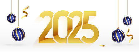 2025 new year event white wallpaper with hanging bauble vectorのイラスト素材