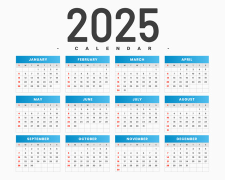 2025 new year monthly calendar template business stationery vectorのイラスト素材