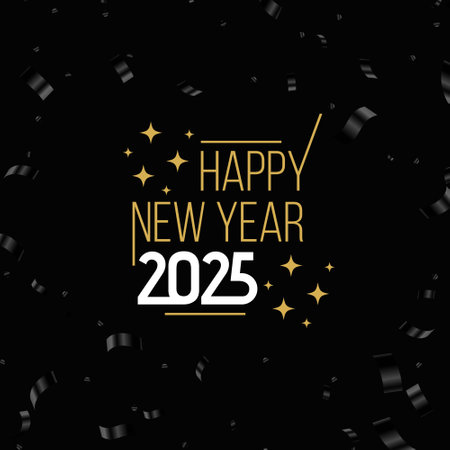 happy new year 2025 dark background with confetti decor vectorのイラスト素材