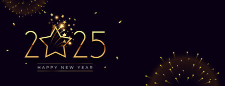 happy new year 2025 celebration banner with firework decor vectorのイラスト素材
