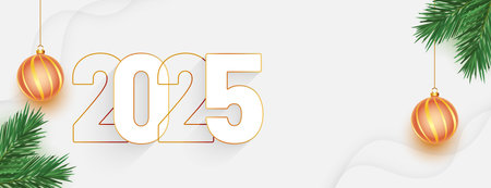 lineart 2025 new year white banner with text space vectorのイラスト素材