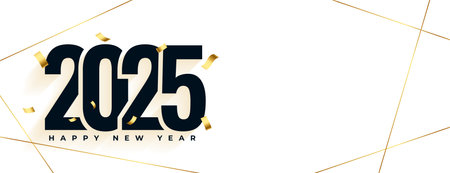 happy new year 2025 banner with golden confetti vectorのイラスト素材