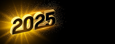 3d style 2025 new year dark wallpaper with copyspace and light effect vectorのイラスト素材