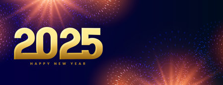 2025 new year festive banner with firework celebration vectorのイラスト素材