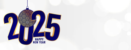 happy new year 2025 white banner with bokeh effect vectorのイラスト素材