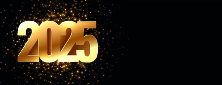 golden 2025 lettering new year banner with text space vectorのイラスト素材