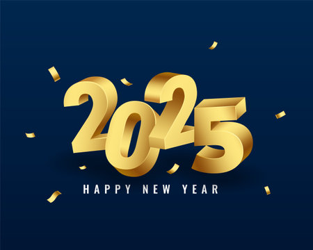 3d golden 2025 new year greeting background with confetti vectorのイラスト素材