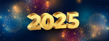 3d 2025 new year firework celebration banner with text space vectorのイラスト素材