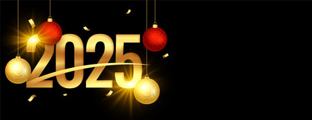 golden 2025 new year lettering banner with text space vectorのイラスト素材