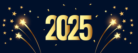 golden 2025 new year greeting wallpaper with bursting star vectorのイラスト素材